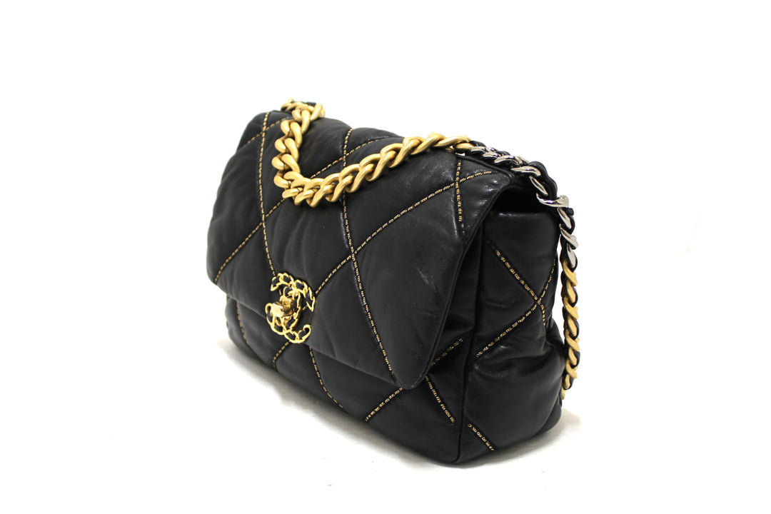 Limited Edition Top Quality Chanel 19 Medium Black Quilted Lambskin Leather Shoulder Crossbody Bag