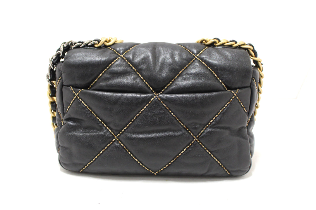 Limited Edition Top Quality Chanel 19 Medium Black Quilted Lambskin Leather Shoulder Crossbody Bag