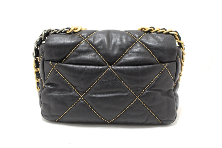 Limited Edition Top Quality Chanel 19 Medium Black Quilted Lambskin Leather Shoulder Crossbody Bag