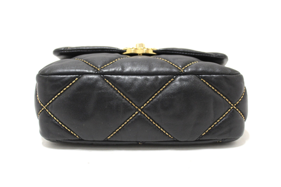 Limited Edition Top Quality Chanel 19 Medium Black Quilted Lambskin Leather Shoulder Crossbody Bag
