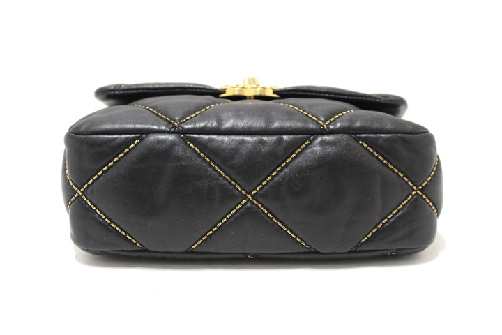 Limited Edition Top Quality Chanel 19 Medium Black Quilted Lambskin Leather Shoulder Crossbody Bag