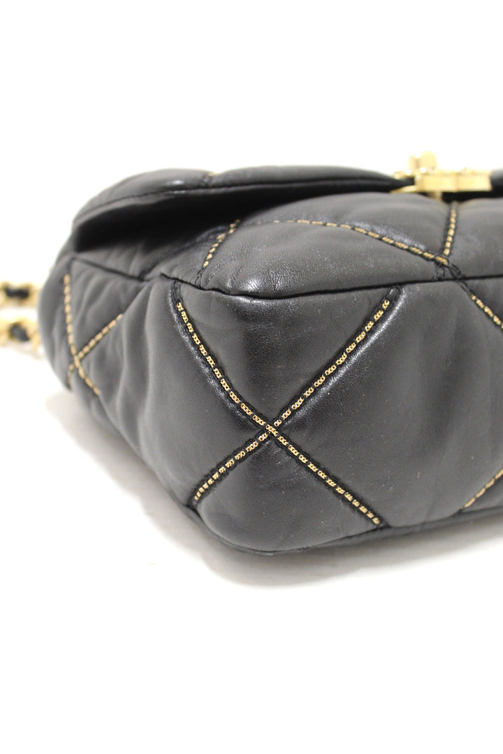 Limited Edition Top Quality Chanel 19 Medium Black Quilted Lambskin Leather Shoulder Crossbody Bag