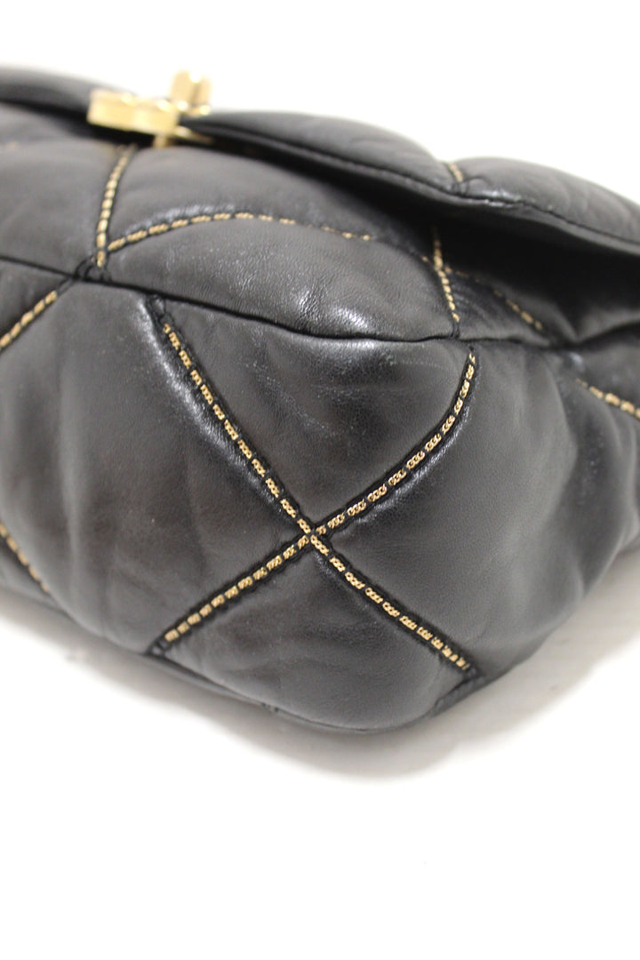 Limited Edition Top Quality Chanel 19 Medium Black Quilted Lambskin Leather Shoulder Crossbody Bag