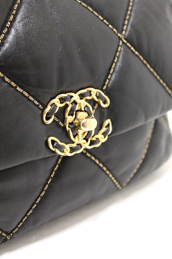 Limited Edition Top Quality Chanel 19 Medium Black Quilted Lambskin Leather Shoulder Crossbody Bag