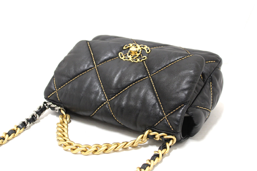 Limited Edition Top Quality Chanel 19 Medium Black Quilted Lambskin Leather Shoulder Crossbody Bag