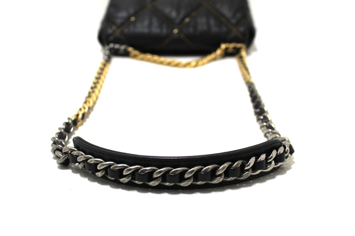 Limited Edition Top Quality Chanel 19 Medium Black Quilted Lambskin Leather Shoulder Crossbody Bag