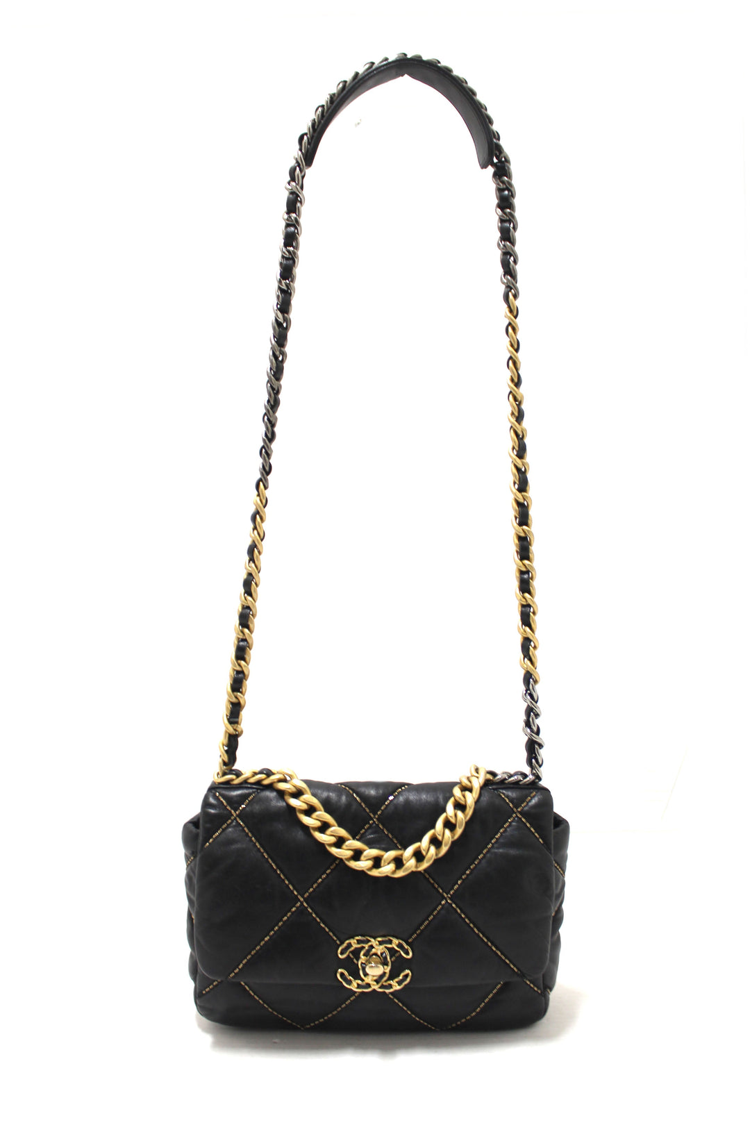 Limited Edition Top Quality Chanel 19 Medium Black Quilted Lambskin Leather Shoulder Crossbody Bag