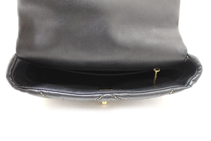 Limited Edition Top Quality Chanel 19 Medium Black Quilted Lambskin Leather Shoulder Crossbody Bag