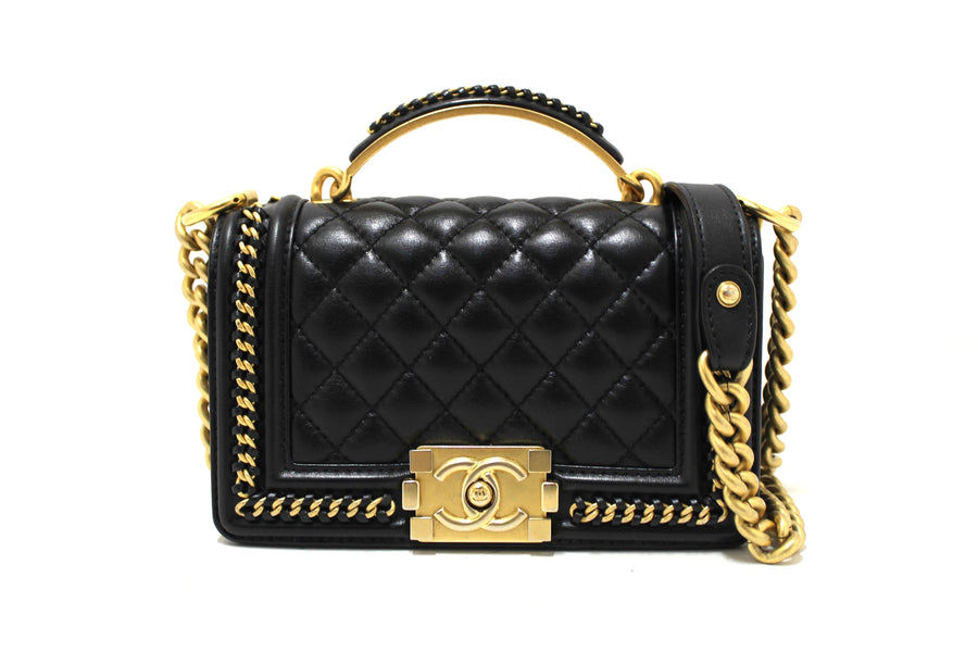 Chanel Black Calfskin Leather Boy Chanel Flap Bag with Handle | Italystation.com