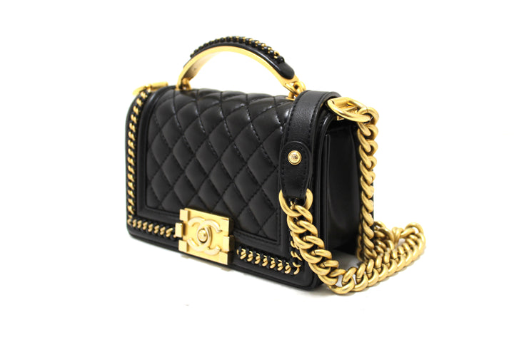 Top Quality Chanel Black Calfskin Leather Boy Top Quality Chanel Flap Bag with Handle