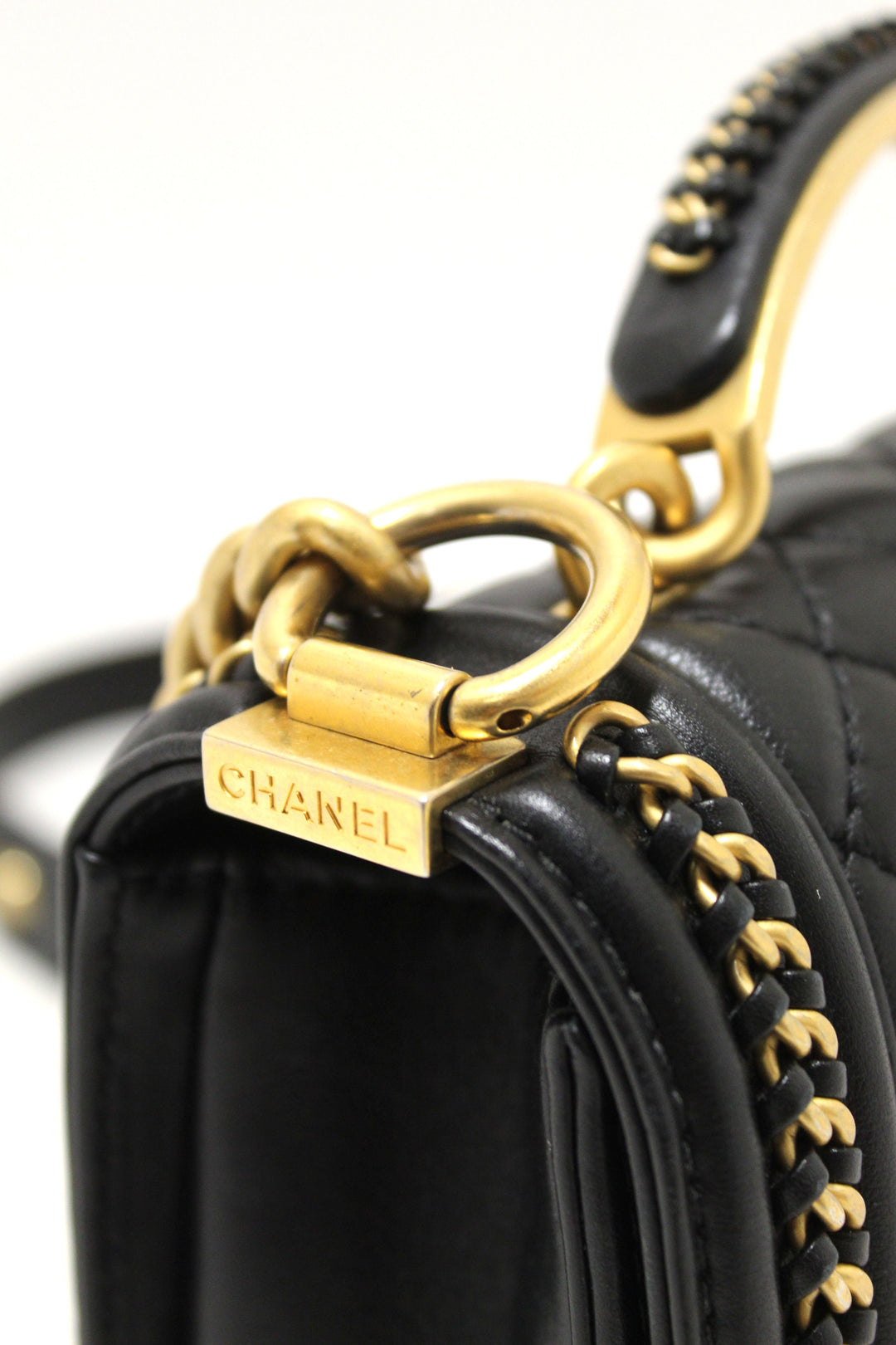 Top Quality Chanel Black Calfskin Leather Boy Top Quality Chanel Flap Bag with Handle