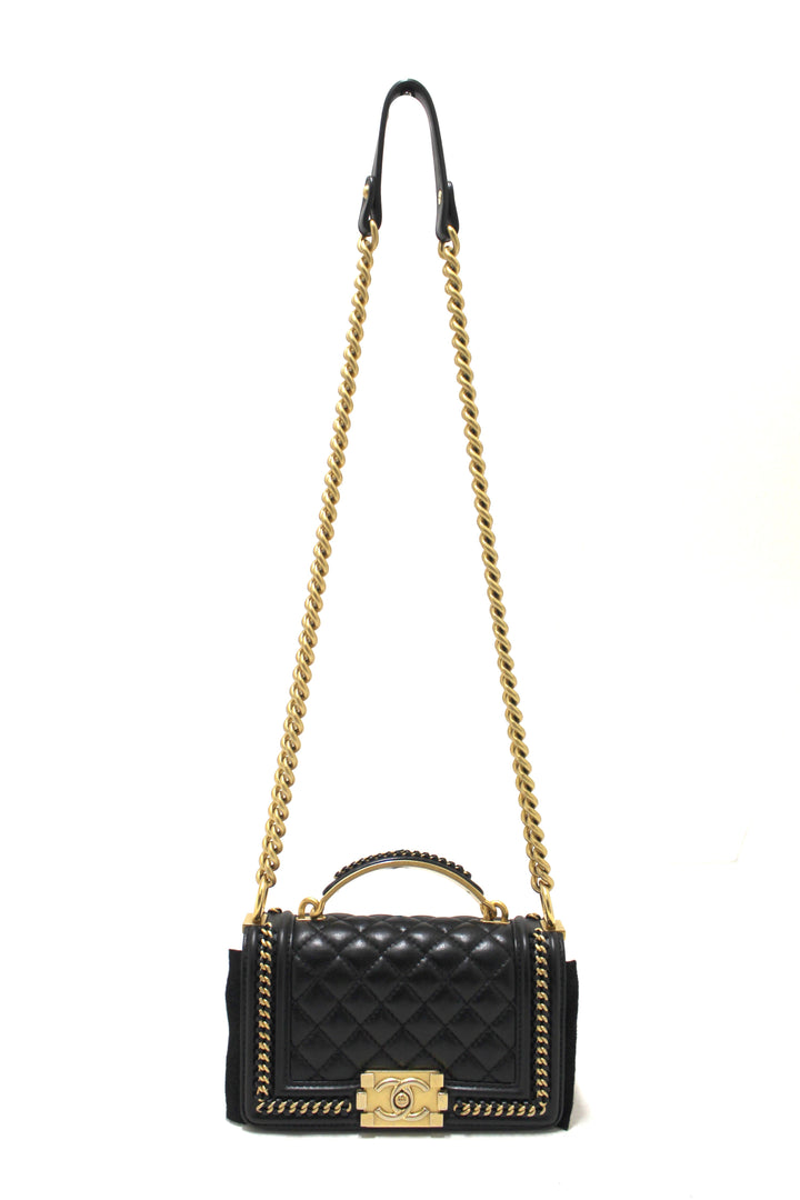 Top Quality Chanel Black Calfskin Leather Boy Top Quality Chanel Flap Bag with Handle
