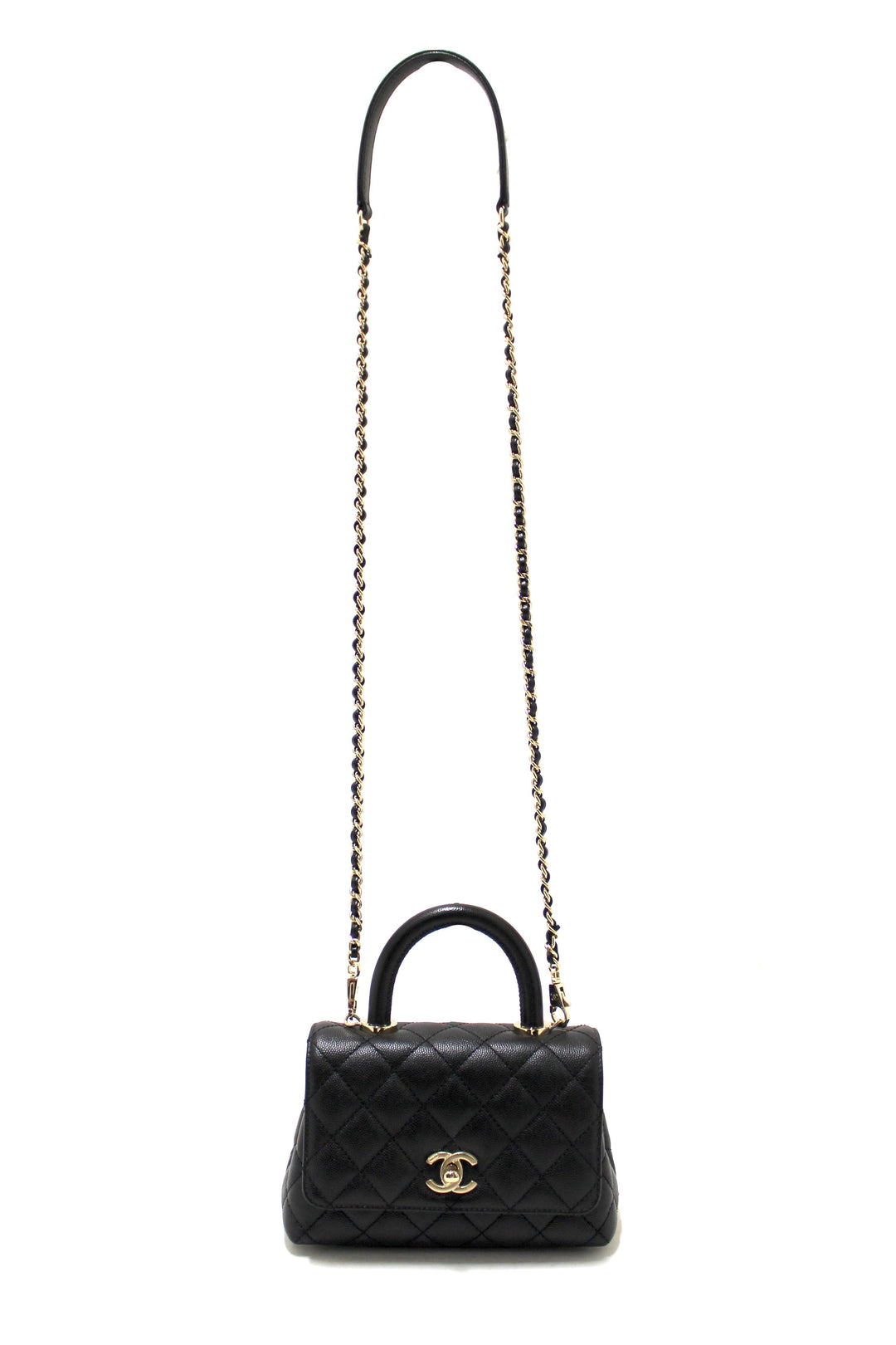 Top Quality Chanel Black Quilted Caviar Leather Mini Coco Handle Flap Bag