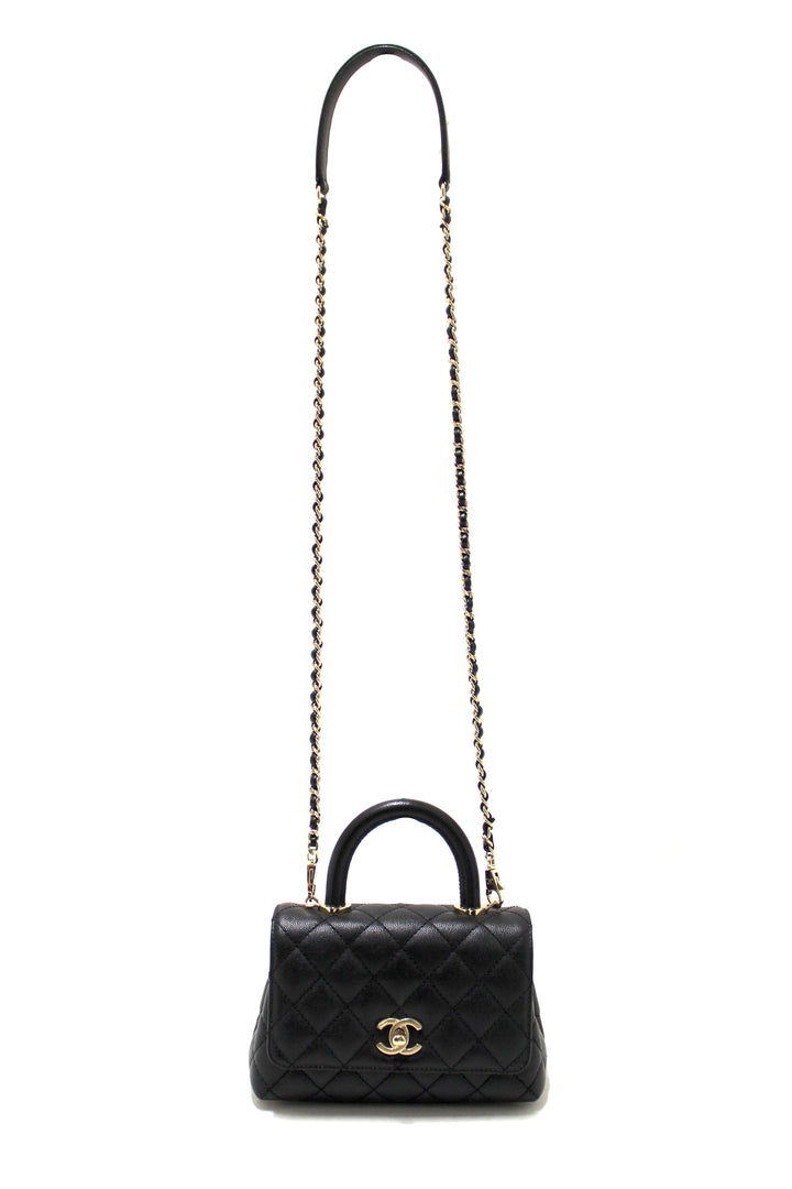 Top Quality Chanel Black Quilted Caviar Leather Mini Coco Handle Flap Bag