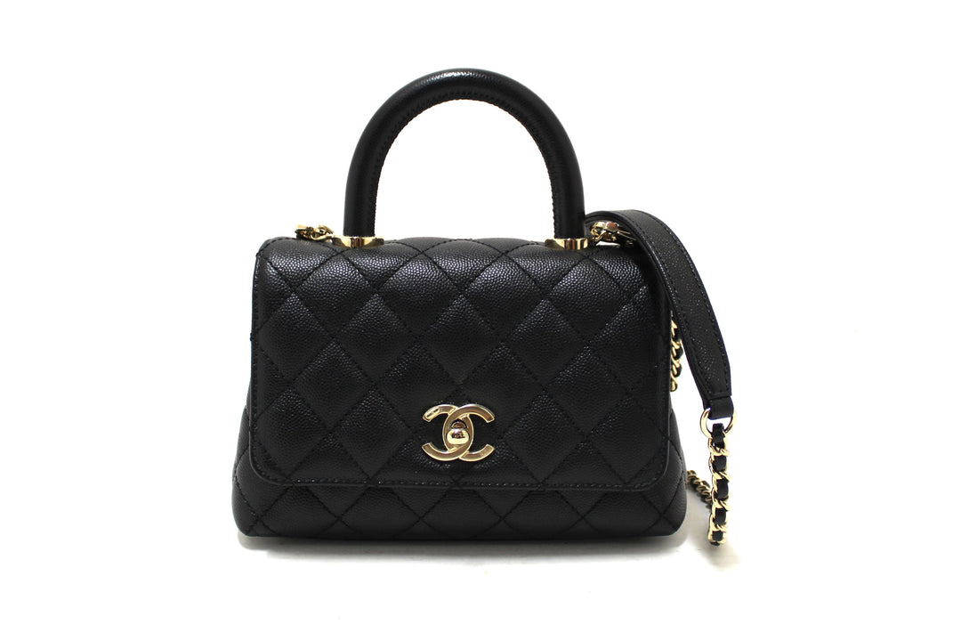 Chanel Black Quilted Caviar Leather Mini Coco Handle Flap Bag | Italystation.com