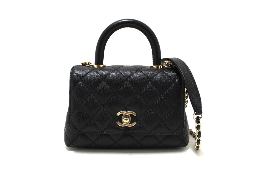 Chanel Black Quilted Caviar Leather Mini Coco Handle Flap Bag | Italystation.com