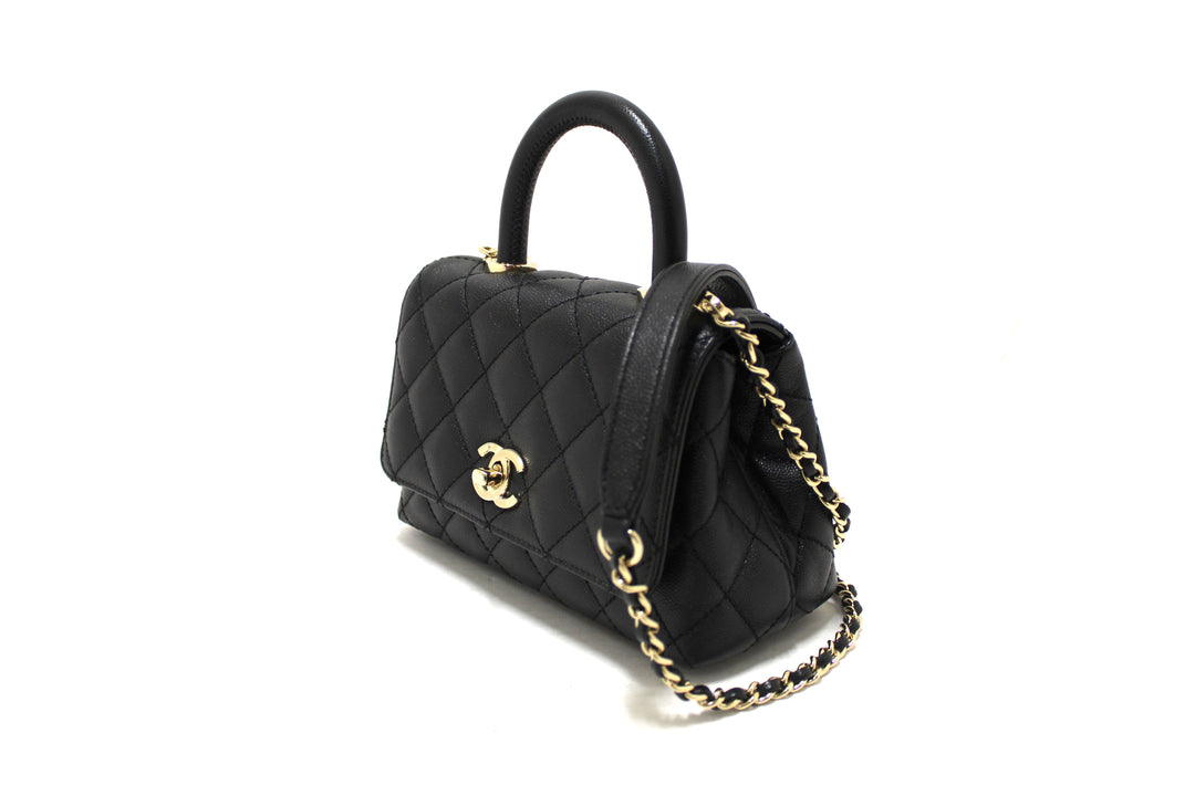 Top Quality Chanel Black Quilted Caviar Leather Mini Coco Handle Flap Bag