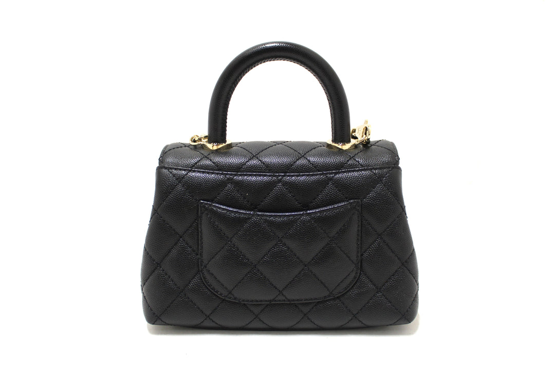 Top Quality Chanel Black Quilted Caviar Leather Mini Coco Handle Flap Bag