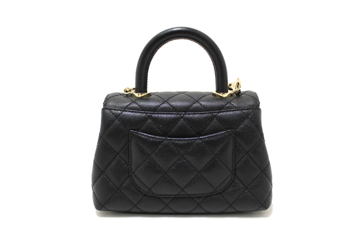 Top Quality Chanel Black Quilted Caviar Leather Mini Coco Handle Flap Bag