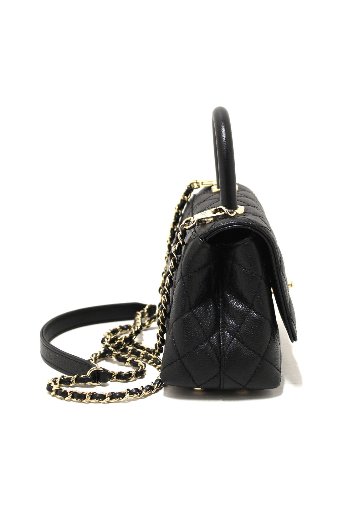 Top Quality Chanel Black Quilted Caviar Leather Mini Coco Handle Flap Bag