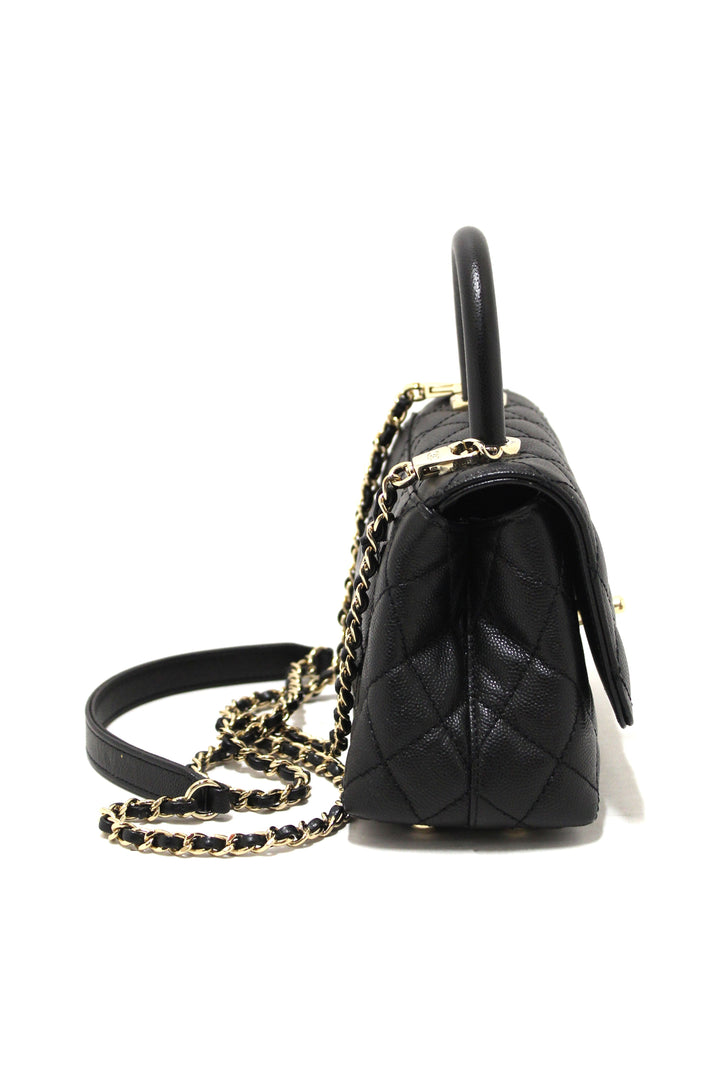 Top Quality Chanel Black Quilted Caviar Leather Mini Coco Handle Flap Bag