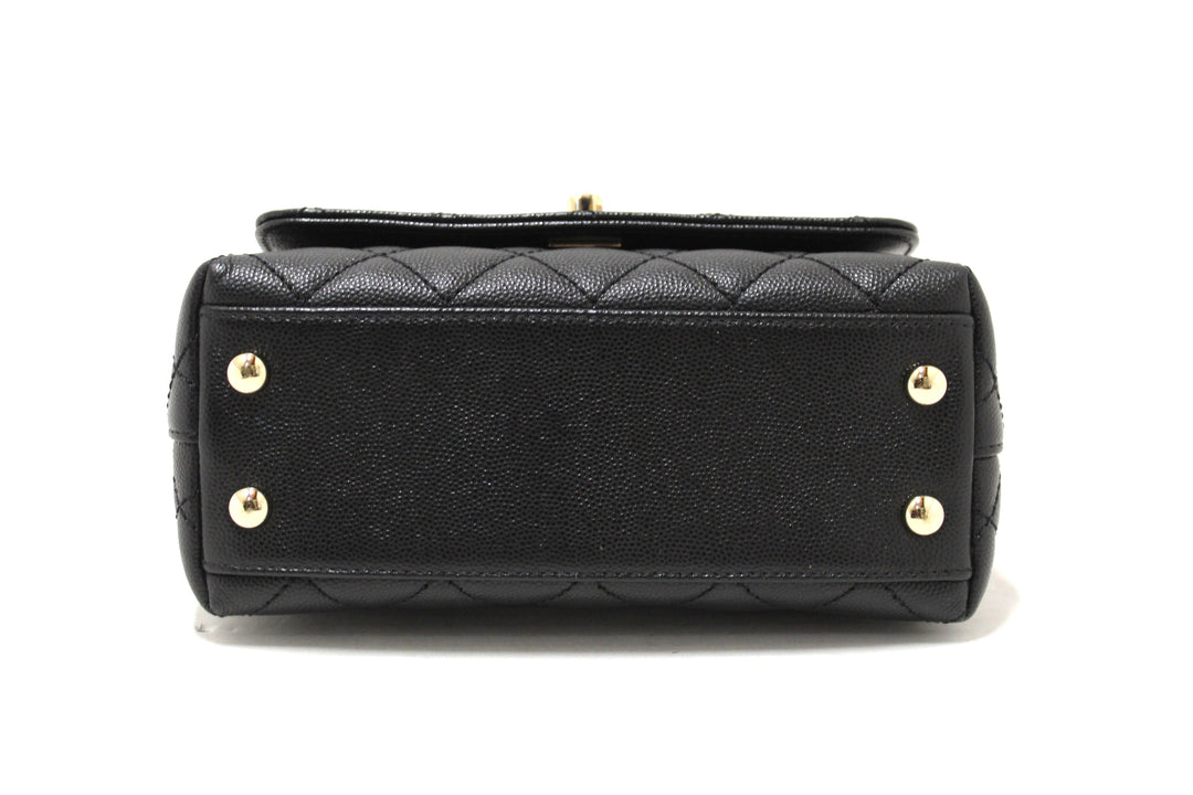 Top Quality Chanel Black Quilted Caviar Leather Mini Coco Handle Flap Bag