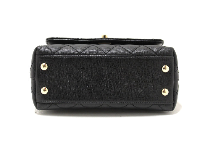 Top Quality Chanel Black Quilted Caviar Leather Mini Coco Handle Flap Bag