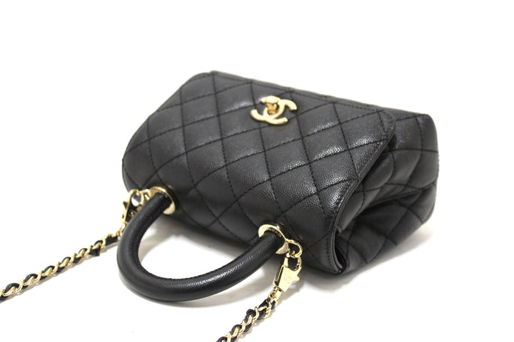 Top Quality Chanel Black Quilted Caviar Leather Mini Coco Handle Flap Bag