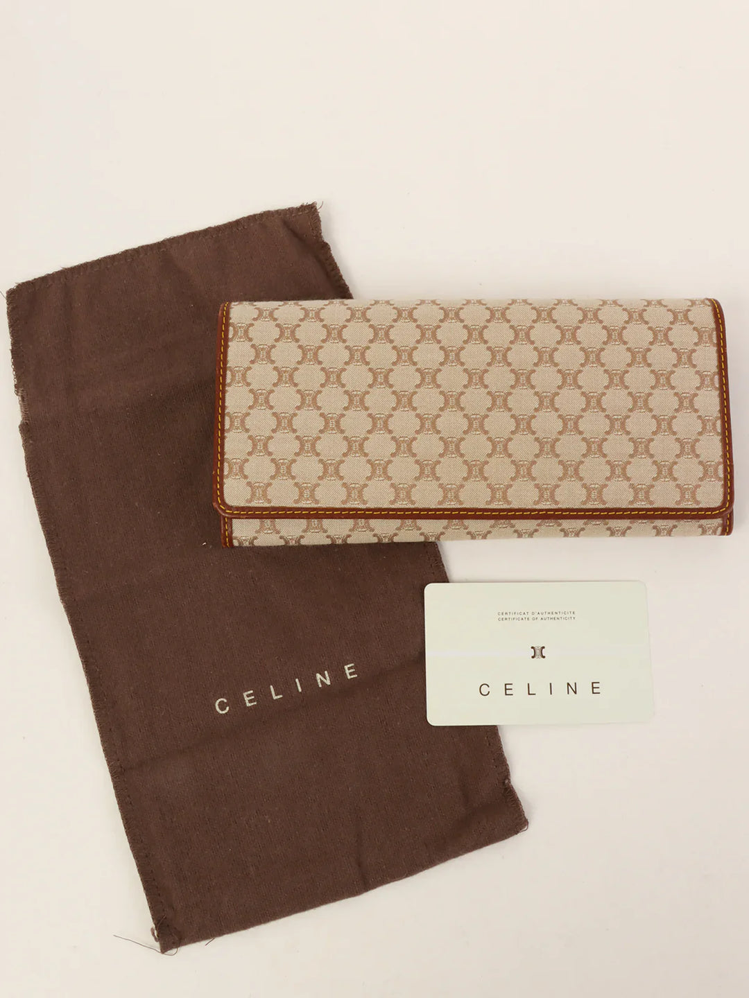 Celine Canvas Macadam Pattern Long Wallet Beige