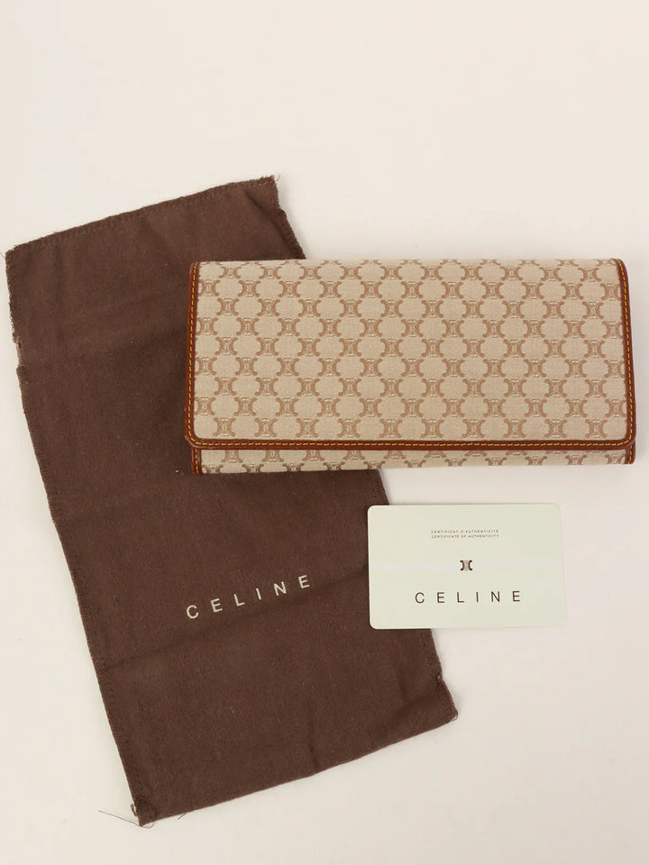 Celine Canvas Macadam Pattern Long Wallet Beige