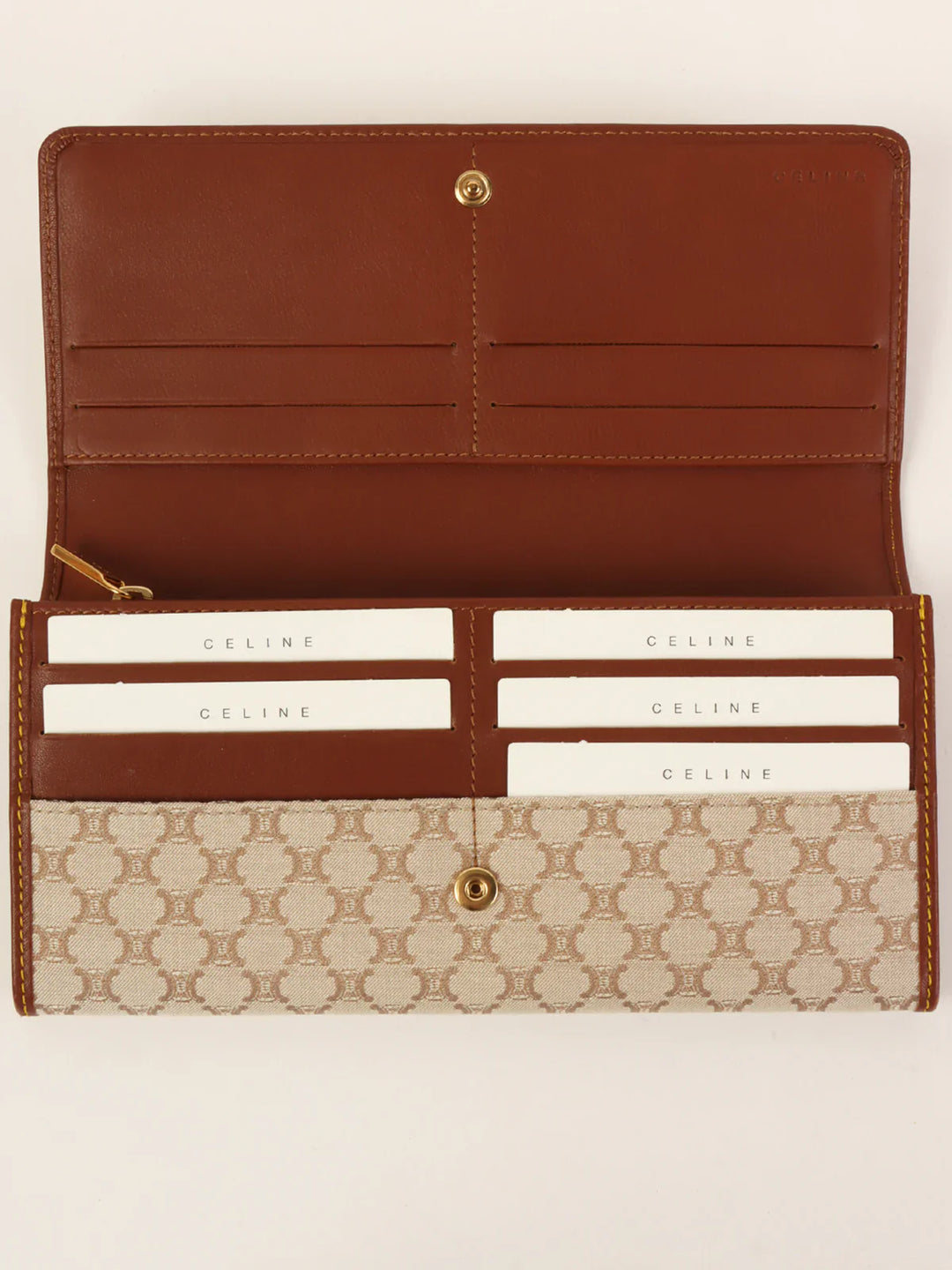 Celine Canvas Macadam Pattern Long Wallet Beige