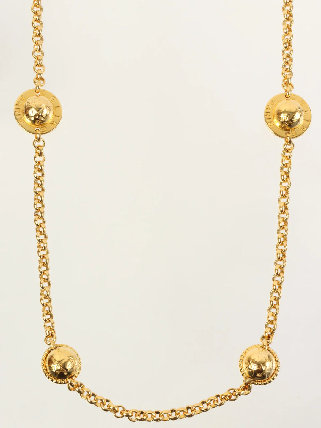 Celine Star Motif Round Logo Necklace Gold