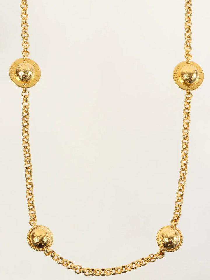 Celine Star Motif Round Logo Necklace Gold
