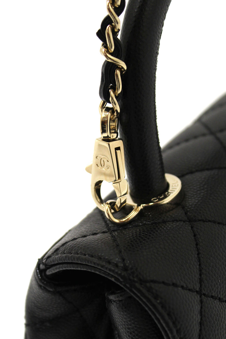 Top Quality Chanel Black Quilted Caviar Leather Mini Coco Handle Flap Bag