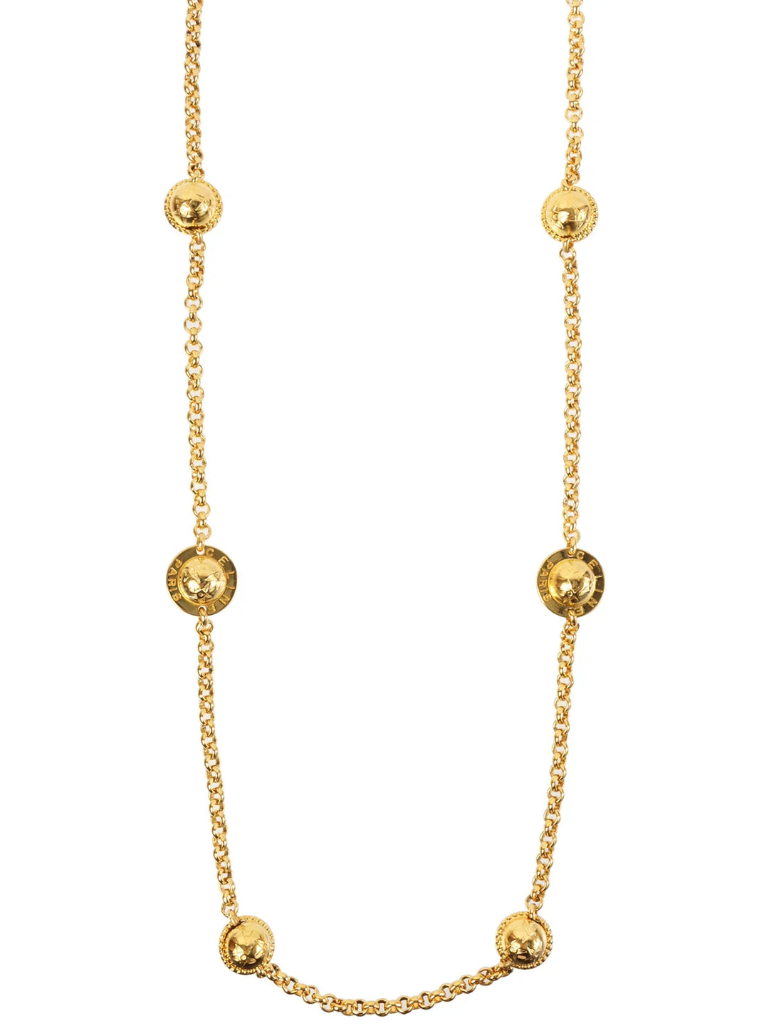 Celine Star Motif Round Logo Necklace Gold
