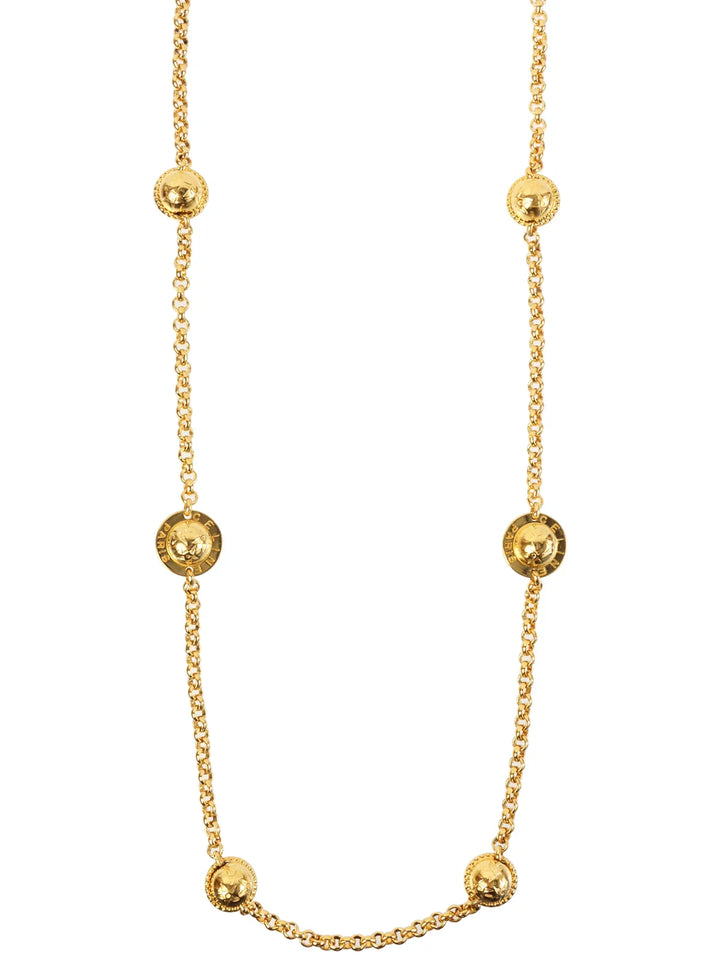 Celine Star Motif Round Logo Necklace Gold