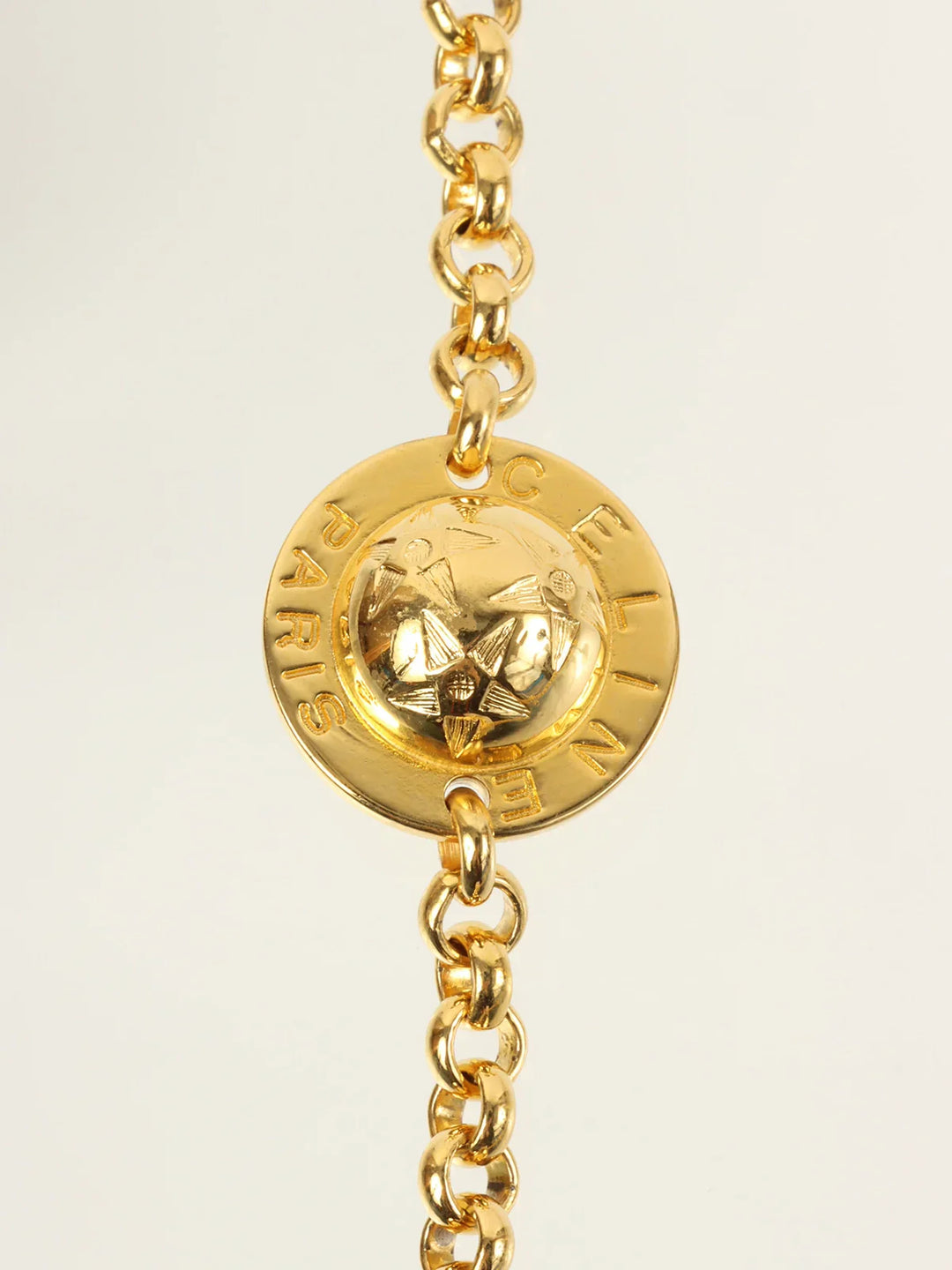 Celine Star Motif Round Logo Necklace Gold
