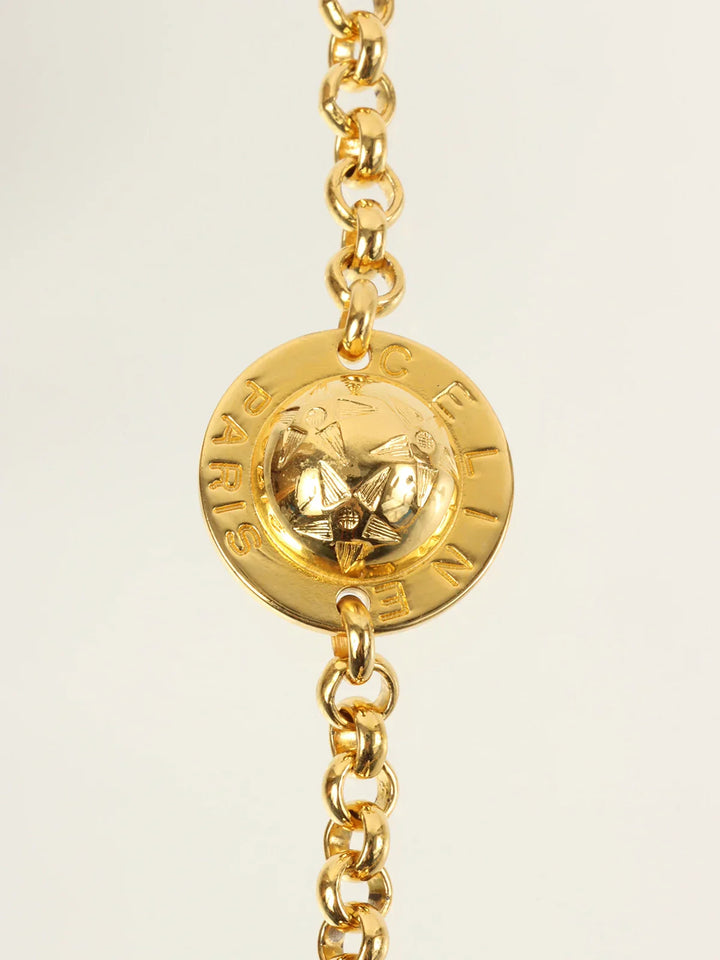 Celine Star Motif Round Logo Necklace Gold
