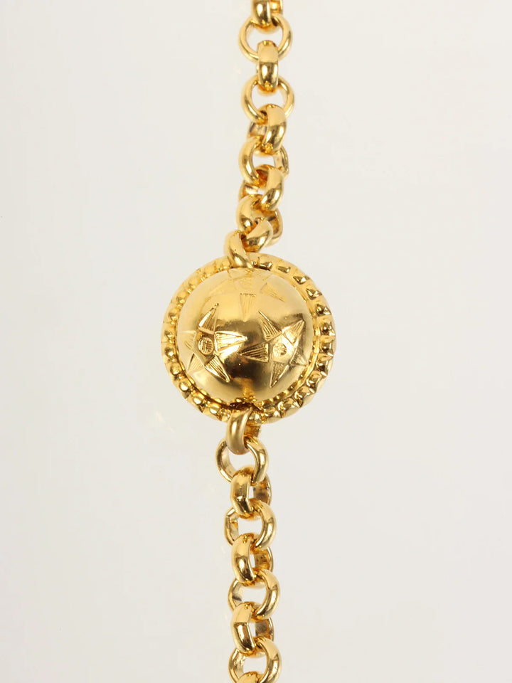 Celine Star Motif Round Logo Necklace Gold
