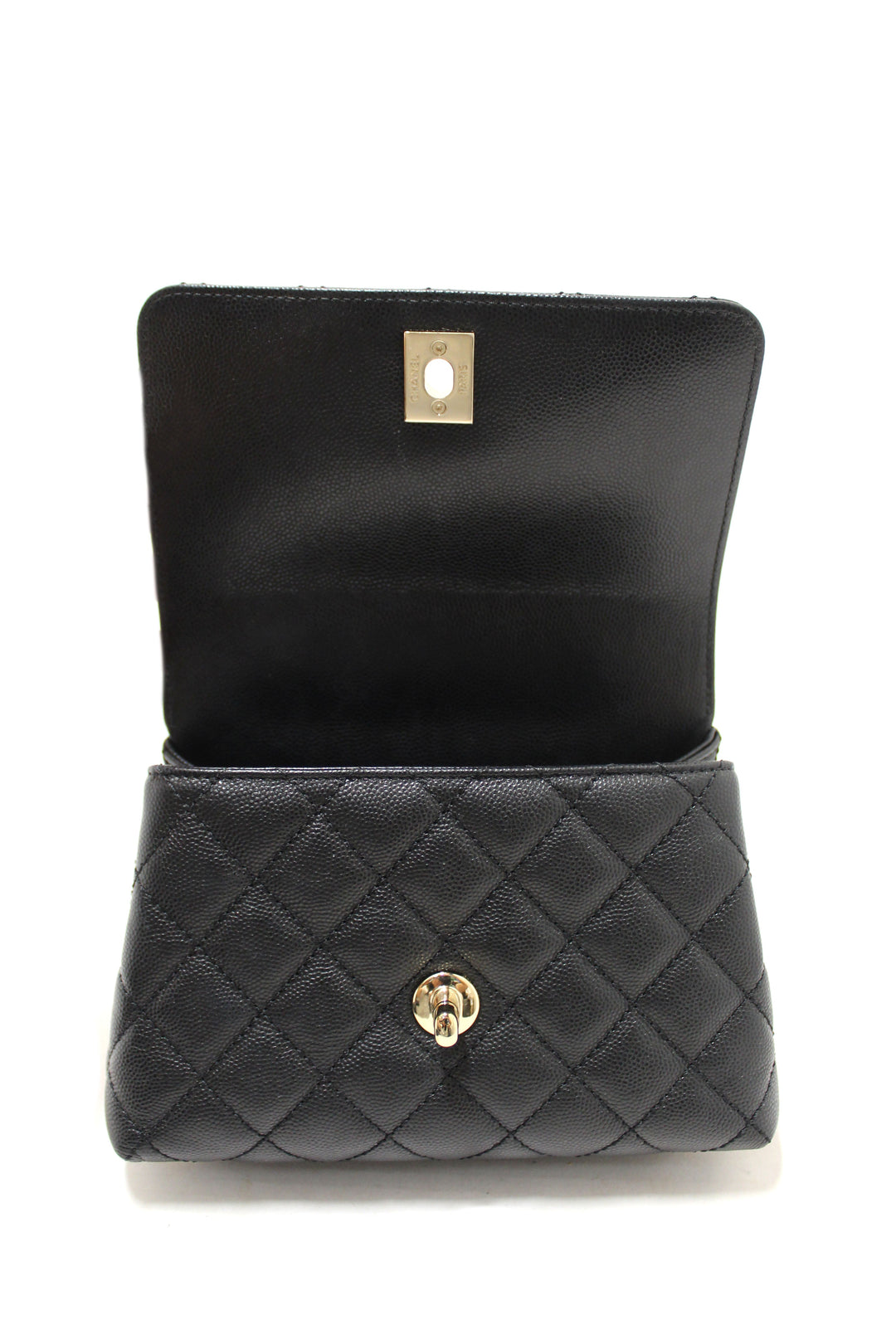 Top Quality Chanel Black Quilted Caviar Leather Mini Coco Handle Flap Bag