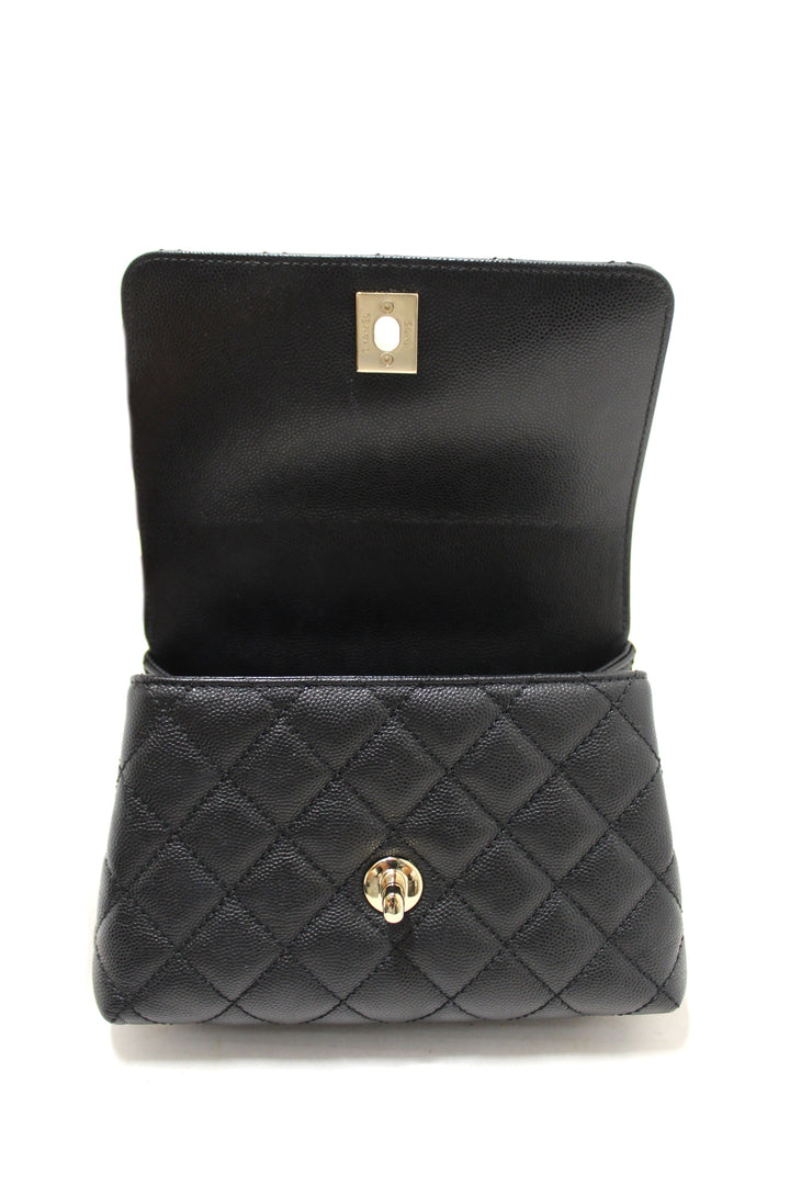 Top Quality Chanel Black Quilted Caviar Leather Mini Coco Handle Flap Bag