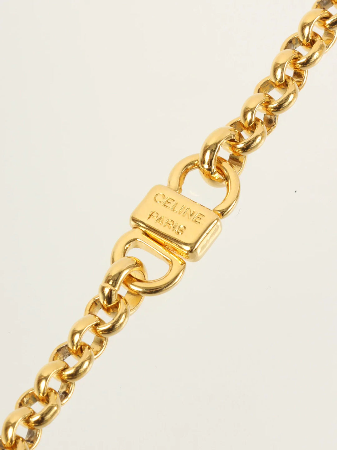 Celine Star Motif Round Logo Necklace Gold