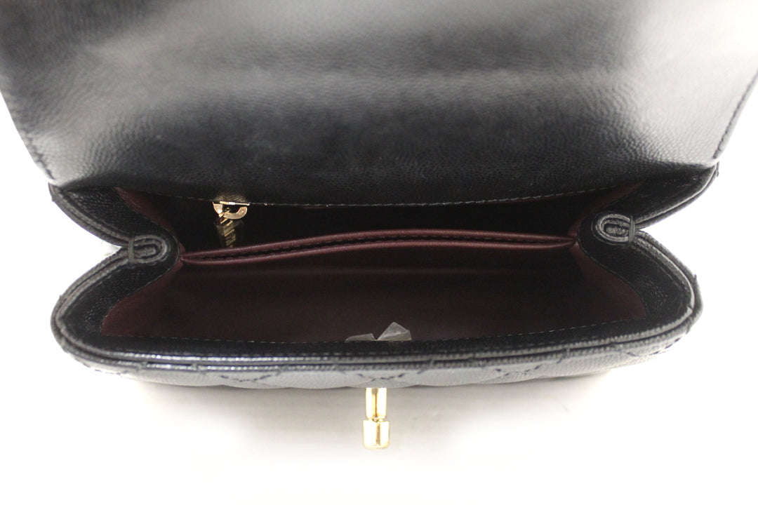 Top Quality Chanel Black Quilted Caviar Leather Mini Coco Handle Flap Bag