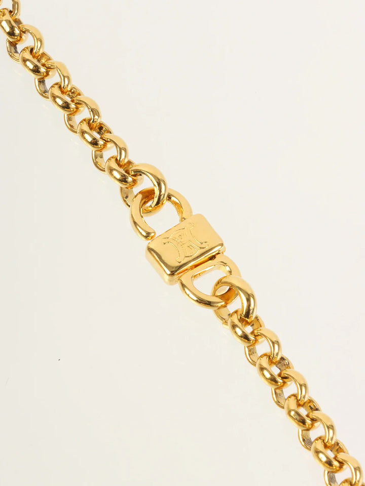 Celine Star Motif Round Logo Necklace Gold