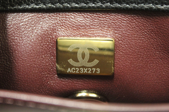 Top Quality Chanel Black Quilted Caviar Leather Mini Coco Handle Flap Bag