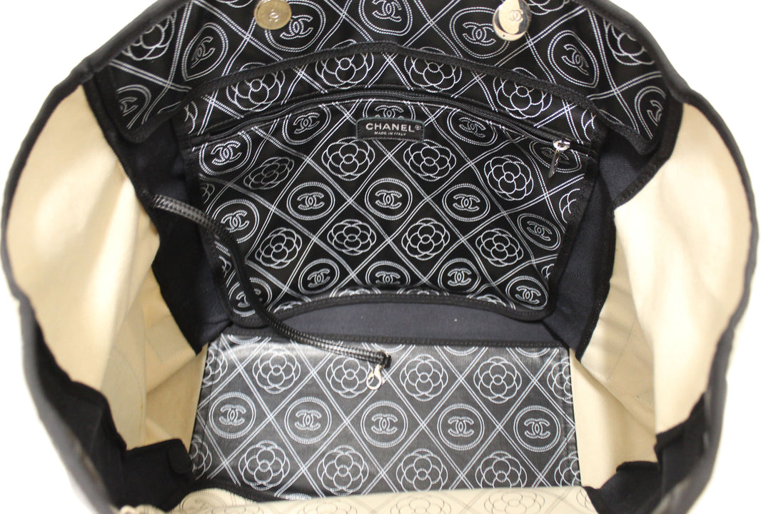 Top Quality Chanel Black and Beige Coated Canvas Camellia Flower Tote Bag