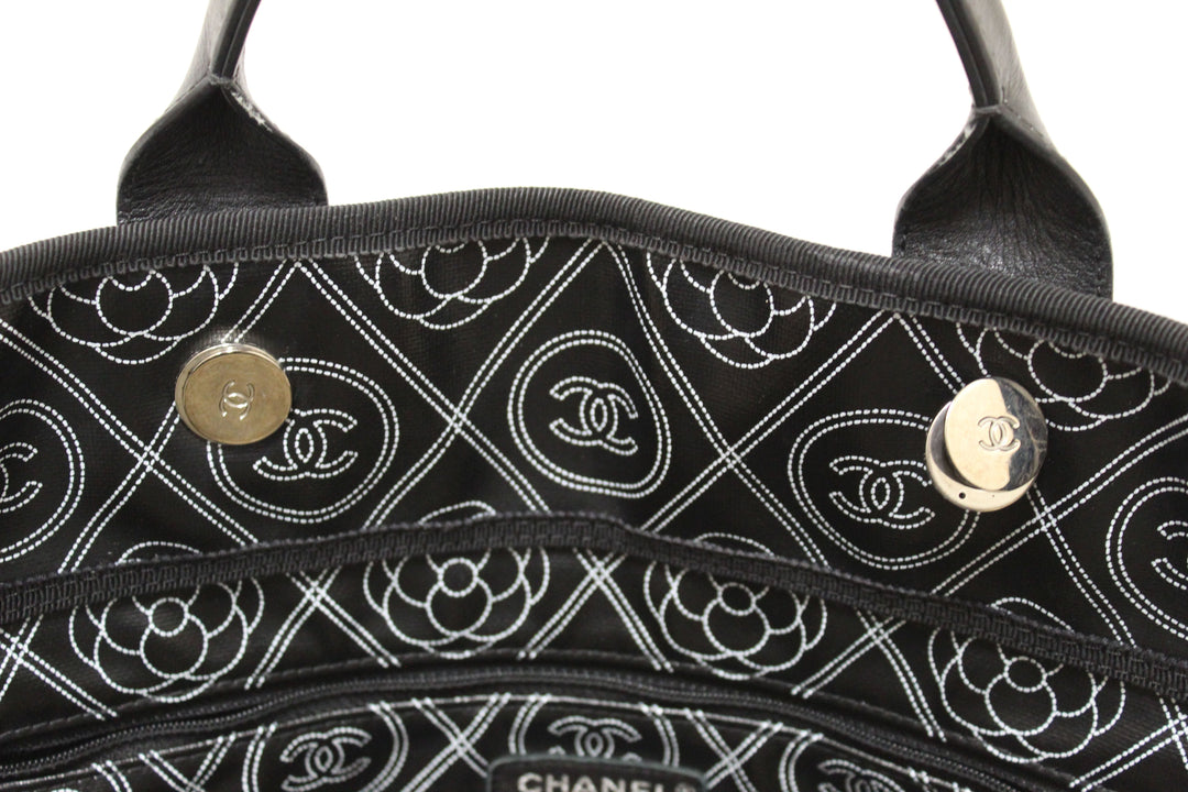 Top Quality Chanel Black and Beige Coated Canvas Camellia Flower Tote Bag