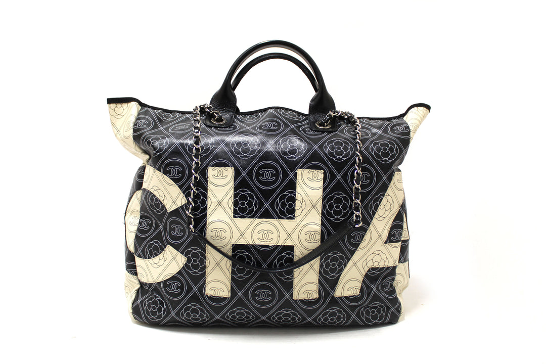 Chanel Black and Beige Coated Canvas Camellia Flower Tote Bag | Italystation.com