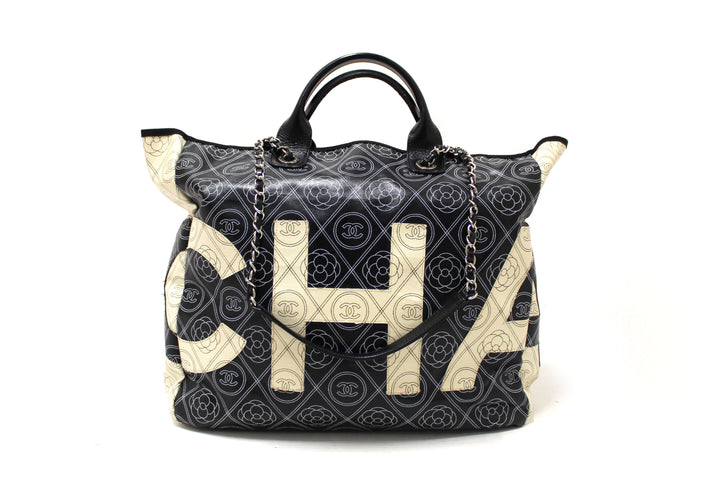 Chanel Black and Beige Coated Canvas Camellia Flower Tote Bag | Italystation.com