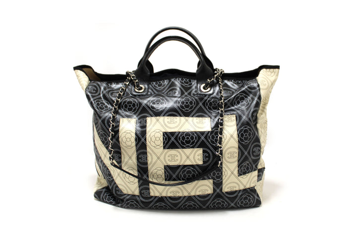 Top Quality Chanel Black and Beige Coated Canvas Camellia Flower Tote Bag